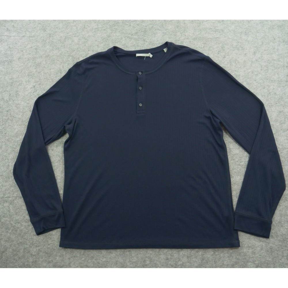 Vince Shirt Mens 2XL XXL Blue Henley Long Sleeve Heavyweight Knit Ribbed